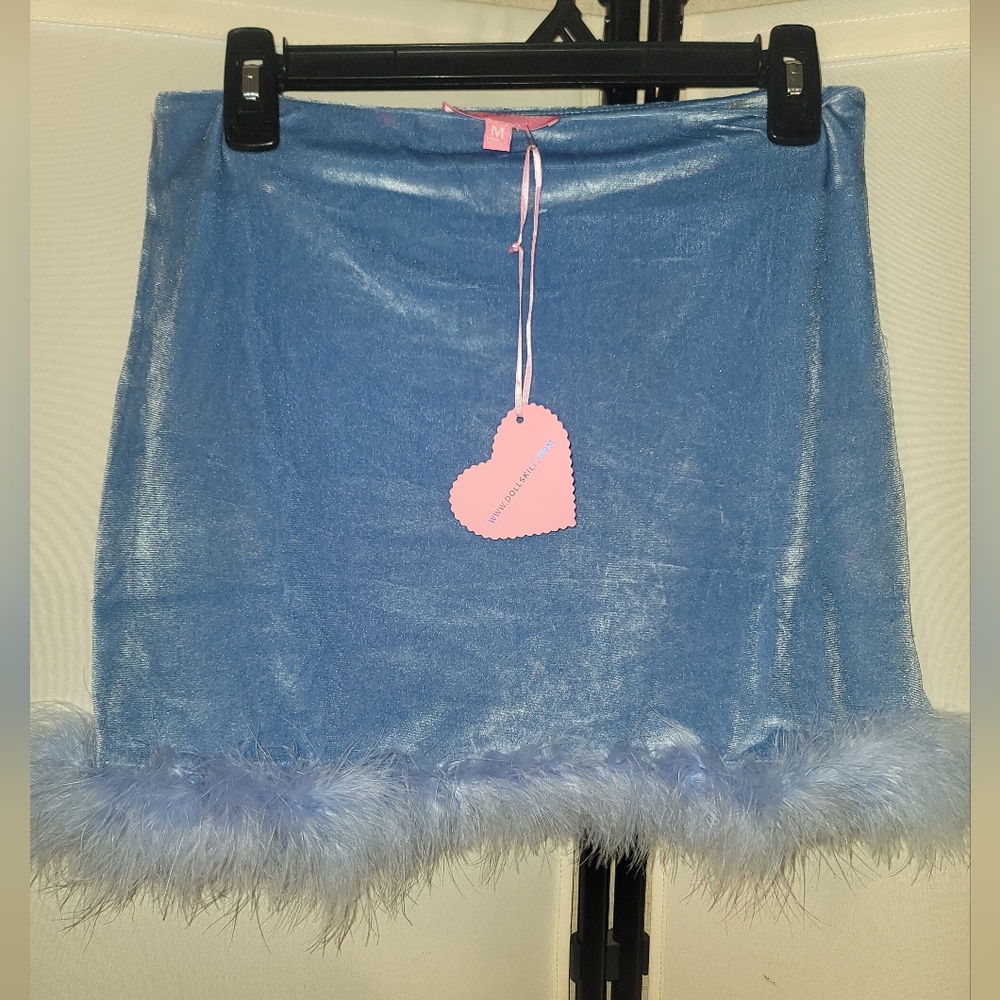 Bundle Of 2 Dolls Kill Sugar Thrillz Blue/Purple Skirts w/ Faux Fur Trim Medium